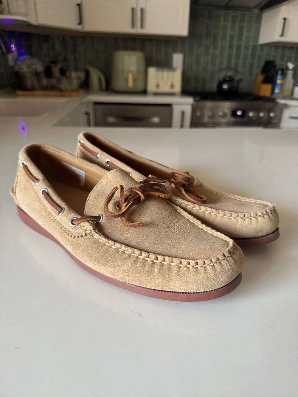 Brooks Brothers Men’s Khaki Suede Camp Boat Shoes Moccasins